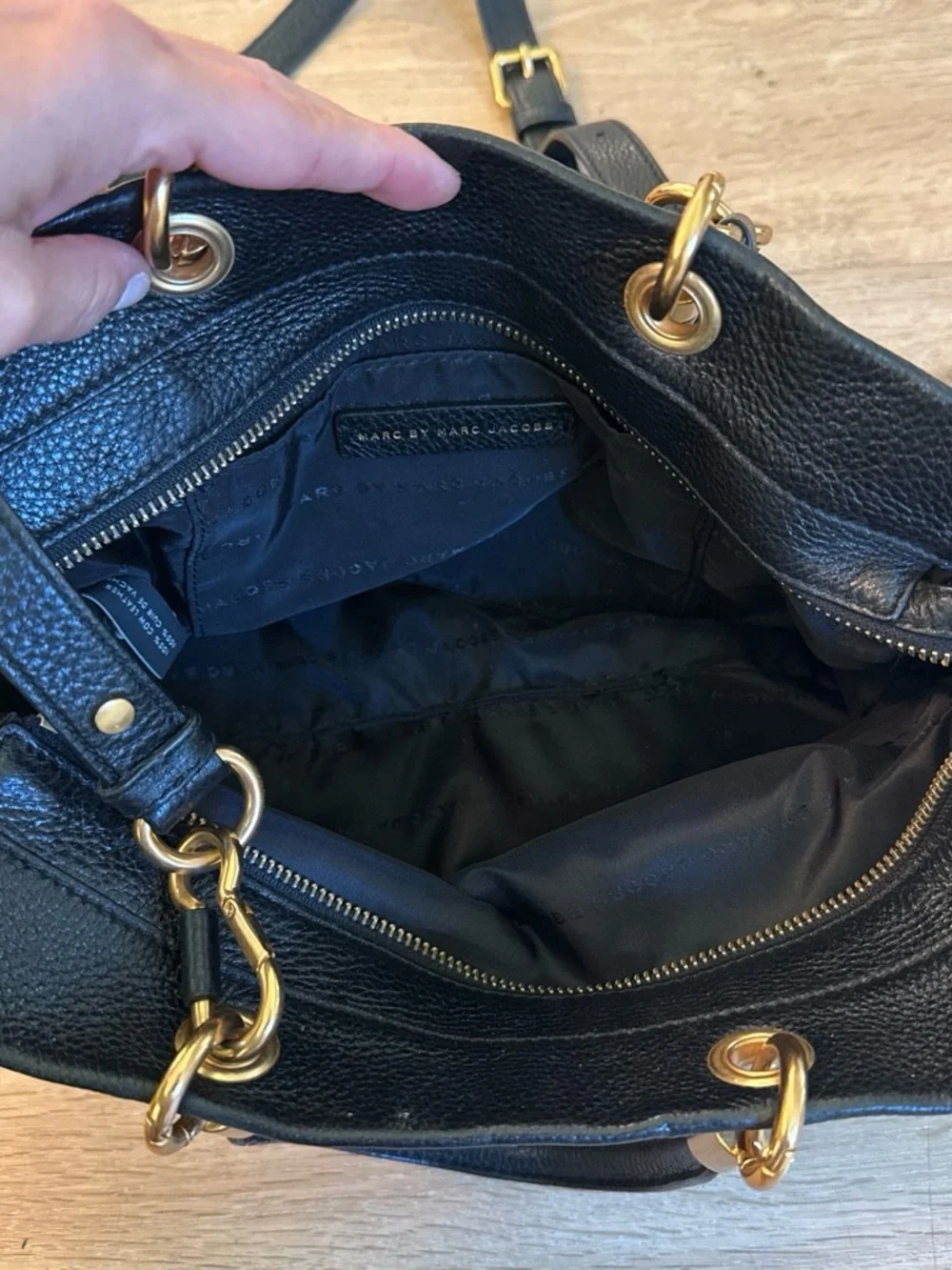 Marc by Marc Jacobs Black Pebbled Leather Satchel with Gold Hardware